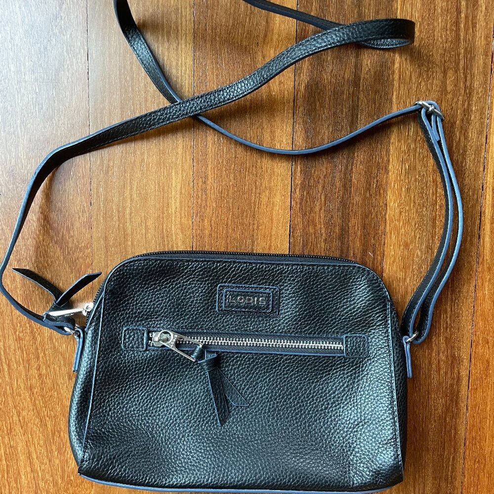 LODIS Charlotte Pebbled Black Leather Crossbody Bag